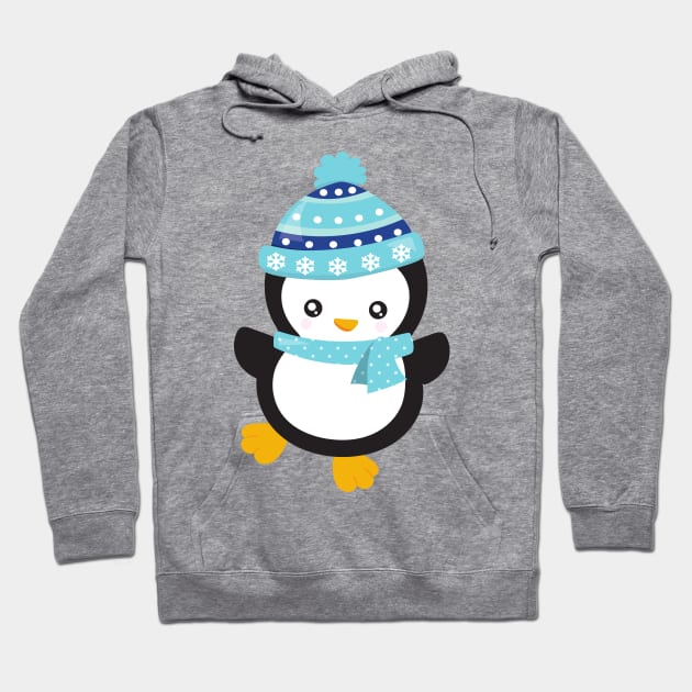 Christmas Penguin, Penguin With Scarf, Hat, Xmas Hoodie by Jelena Dunčević